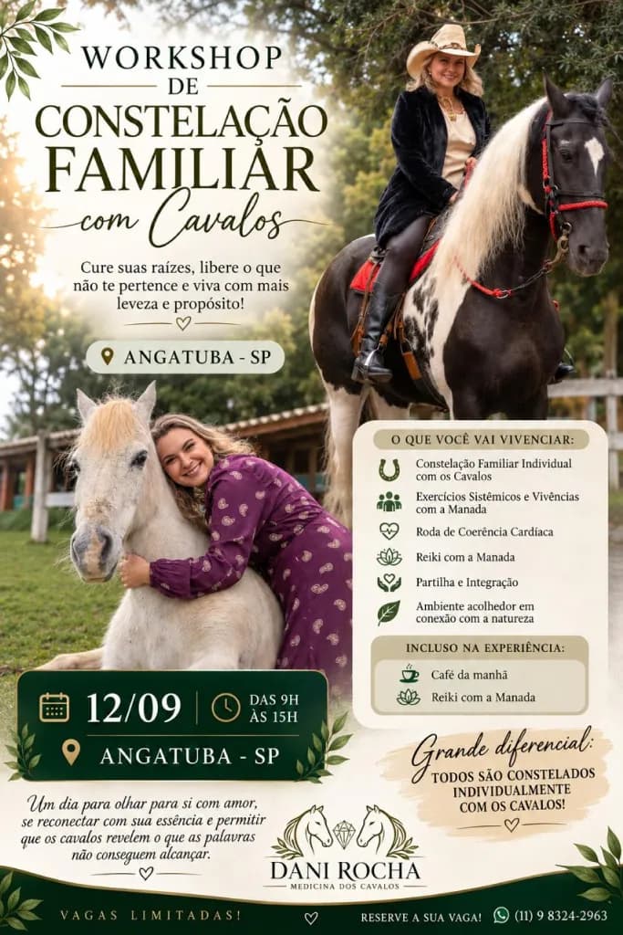 Programação do Workshop de Constelação Familiar com Cavalos em Angatuba
